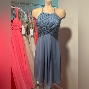 Levkoff- Size 10. Slate Ruffle Halter Dress.